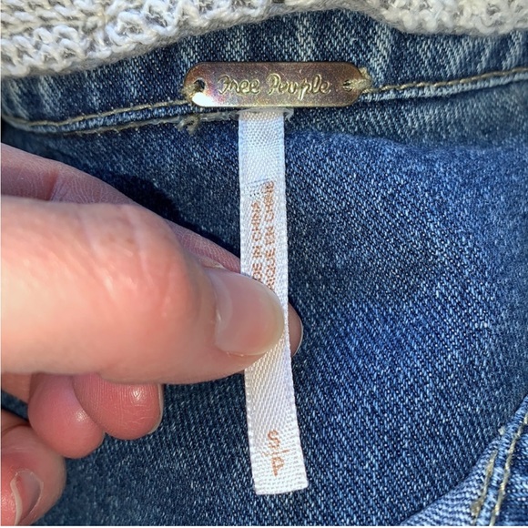 EUC Free People Distressed Denim Jacket with Contrast  Grey Hood/Arms - SM - Picture 7 of 7